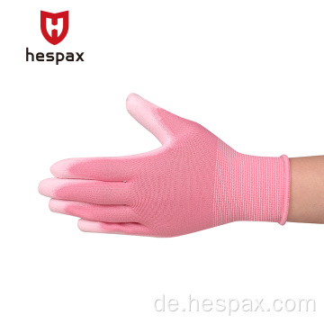 Hespax Pink Polyester PU -Palmenbeschichtete Arbeit Handschuhe